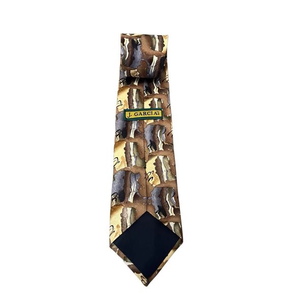 Jerry Garcia Grateful Dead Vintage Brown Gray Blue Silk Men's Neck Tie - Picture 2 of 4